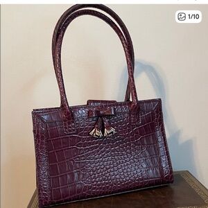 Mini Top Handle Croc Embossed Handbag Burgundy Vintage Liz Claiborne